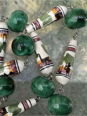 Vtg Peruvian Necklace Clay Hand Painted Ceramic Beads Folk Art 22”
